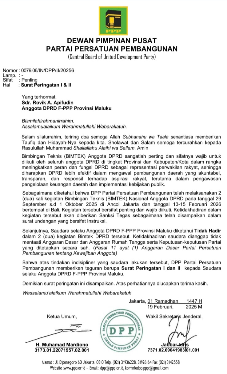 Salinan surat DPP Partai Persatuan Persatunan.