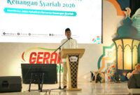Kepala Otoritas Jasa Keuangan (OJK) Provinsi Maluku, Andi Muhammad Yusuf menyampaikan sambutan pada acara puncak Gebyar Ramadan Keuangan (GERAK) Syariah Tahun 2026 yang diselenggarakan OJK Mauku, di Gedung Islamic Center Ambon, Sabtu (7/3/2026). Foto : Dok. OJK Maluku.