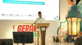 Kepala Otoritas Jasa Keuangan (OJK) Provinsi Maluku, Andi Muhammad Yusuf menyampaikan sambutan pada acara puncak Gebyar Ramadan Keuangan (GERAK) Syariah Tahun 2026 yang diselenggarakan OJK Mauku, di Gedung Islamic Center Ambon, Sabtu (7/3/2026). Foto : Dok. OJK Maluku.