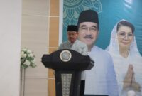 Gubernur Maluku, Hendrik Lewerissa menyampaikan sambutan pada acara Buka Puasa Bersama 1447 H yang diselenggarakan oleh Organisasi Wanita Islam Provinsi Maluku di Gedung PKK Provinsi Maluku, Selasa (17/3/2026). Foto : Diskominfo Maluku

