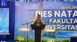 Wakil Gubernur Maluku, Abdullaj Vanath menyampaikan sambutan pada acara Dies Natalis ke-56 Fakultas Teknik Universitas Pattimura, Kamis (16/4/2026). Foto : Diskominfo Maluku 