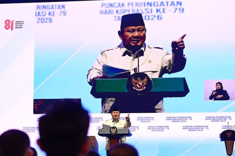 Presiden RI Prabowo Subianto dalam acara Hari Koperasi ke-79 di Indonesia Arena, Senayan, Jakarta, Minggu (12/7/2026). (Dok. Sekretariat Presiden)