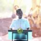 Menteri ESDM, Bahlil Lahadalia Saat menyampaikan laporan jelang Groundbreaking Proyek Strategis Nasional Liquefied Natural Gas (LNG) Abadi Masela, Maluku, Kamis (16/7/2026). (ANTARA FOTO)