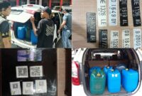 Tersangka dan barang bukti penyalahgunaan BBM jenis Pertalite di Kota Ambon. (Foto : Dok. Polda Maluku)