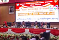 Rapat Paripurna Istimewa dalam rangka Peringatan HUT Ke-451 Kota Ambon digelar di Gedung DPRD Kota Ambon pada Jumat (4/9/2026). (Foto: Istimewa)