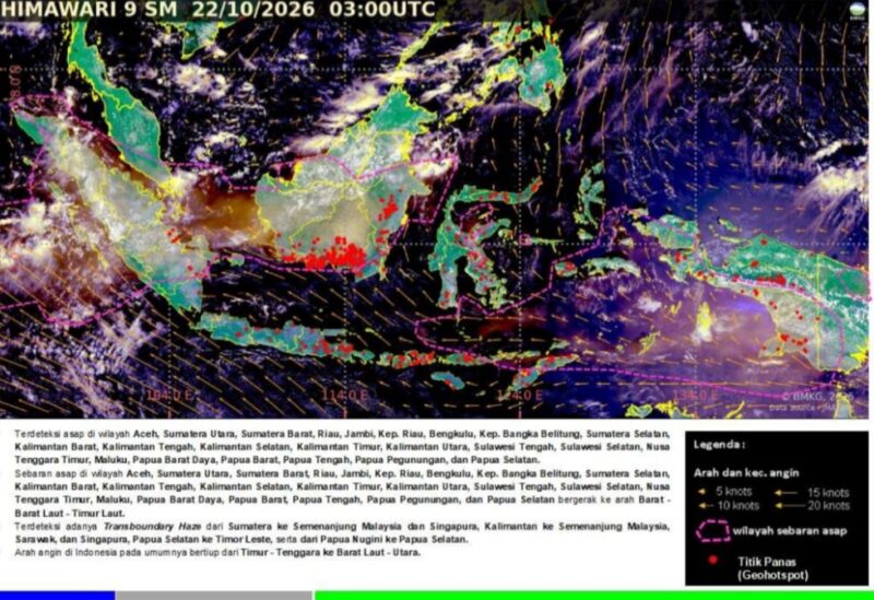 Citra sebaran asap di wilayah Indonesia untuk periode pemantauan Kamis, 22 Oktober 2026. (FOTO: BKMG Stasiun Meteorologi Kelas I Pattimura Ambon)